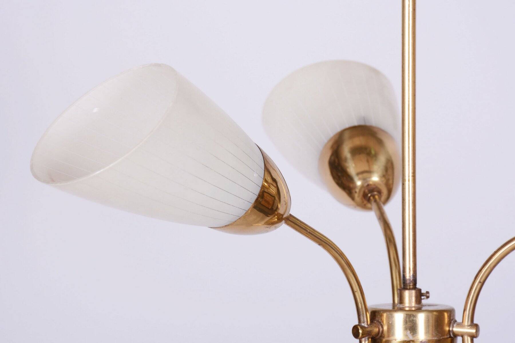 Mid-Century Chandelier in Brass and Frosted Glass, Czech, 1950s