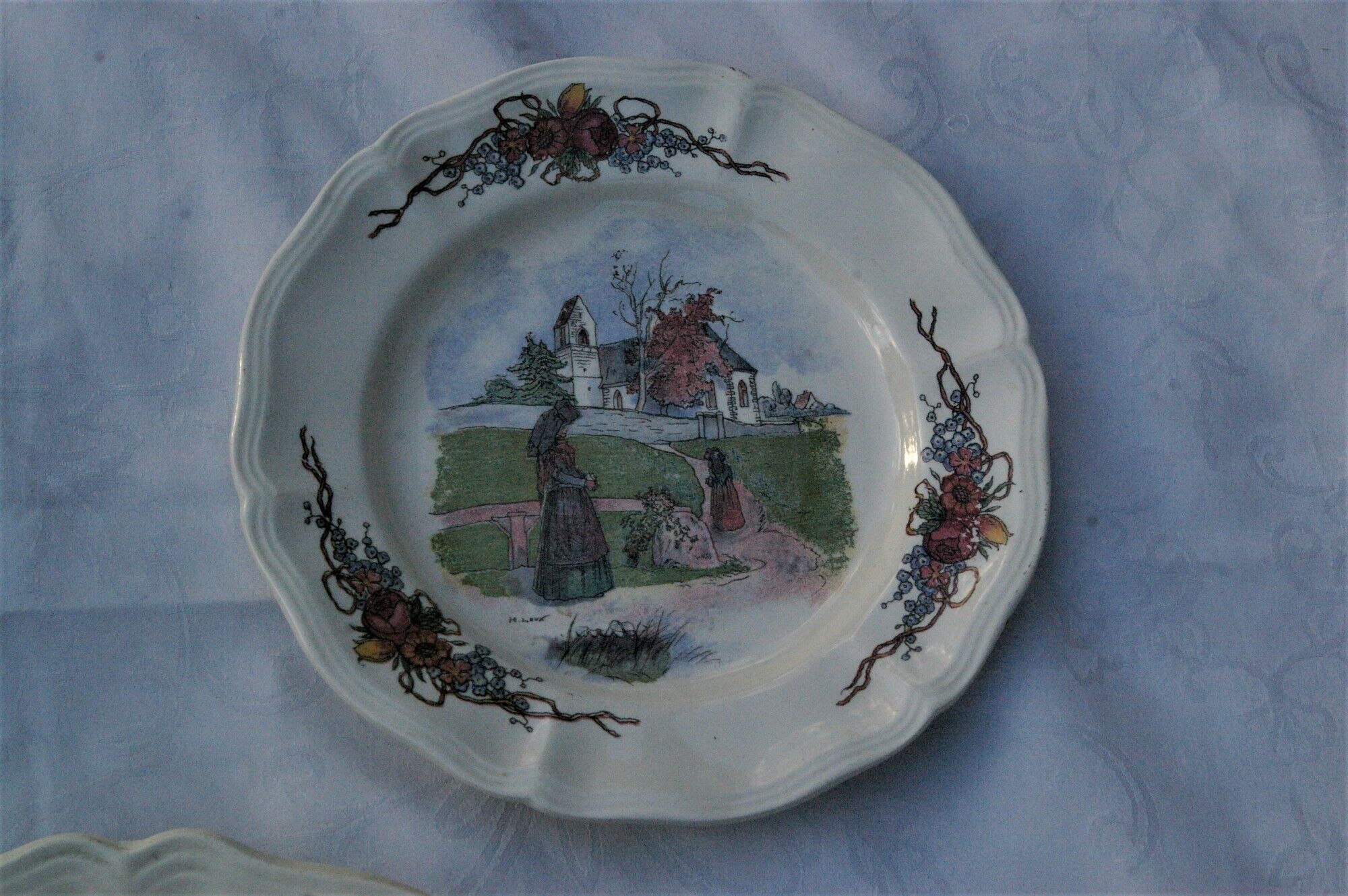 Cake service Sarreguemines Obernai: Dish + 6 dessert plates