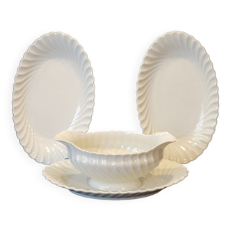 Saucière + 2 Raviers Plats Ovales En Porcelaine Haviland Limoges Torse Torsadé