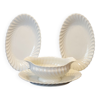 Gravy Boat + 2 Oval Dish Raviers In Haviland Limoges Porcelain Twisted Torso