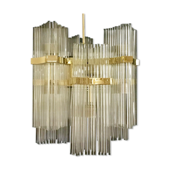 Lustre en verre avec dorure France 1960