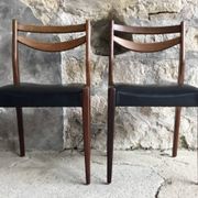Pair of Scandinavian chairs Ameublement NF black imitation leather and teak - 1960