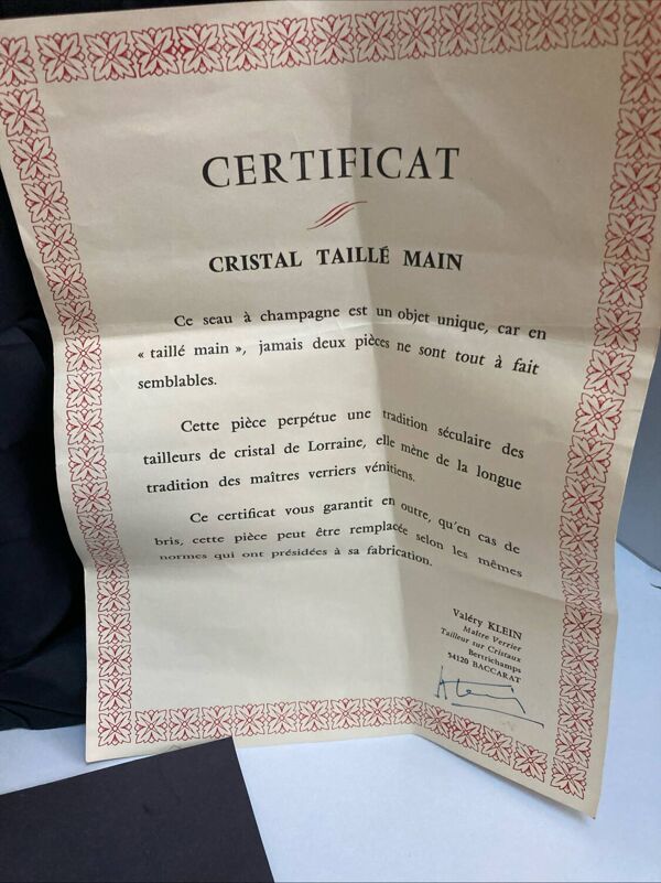 Rafraîchissoir en cristal de Baccarat de Valery Klein