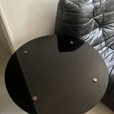 Vintage round black glass coffee table, 1950s
