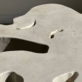 Very large whitewashed mango coffee table with an organic top D:140cm