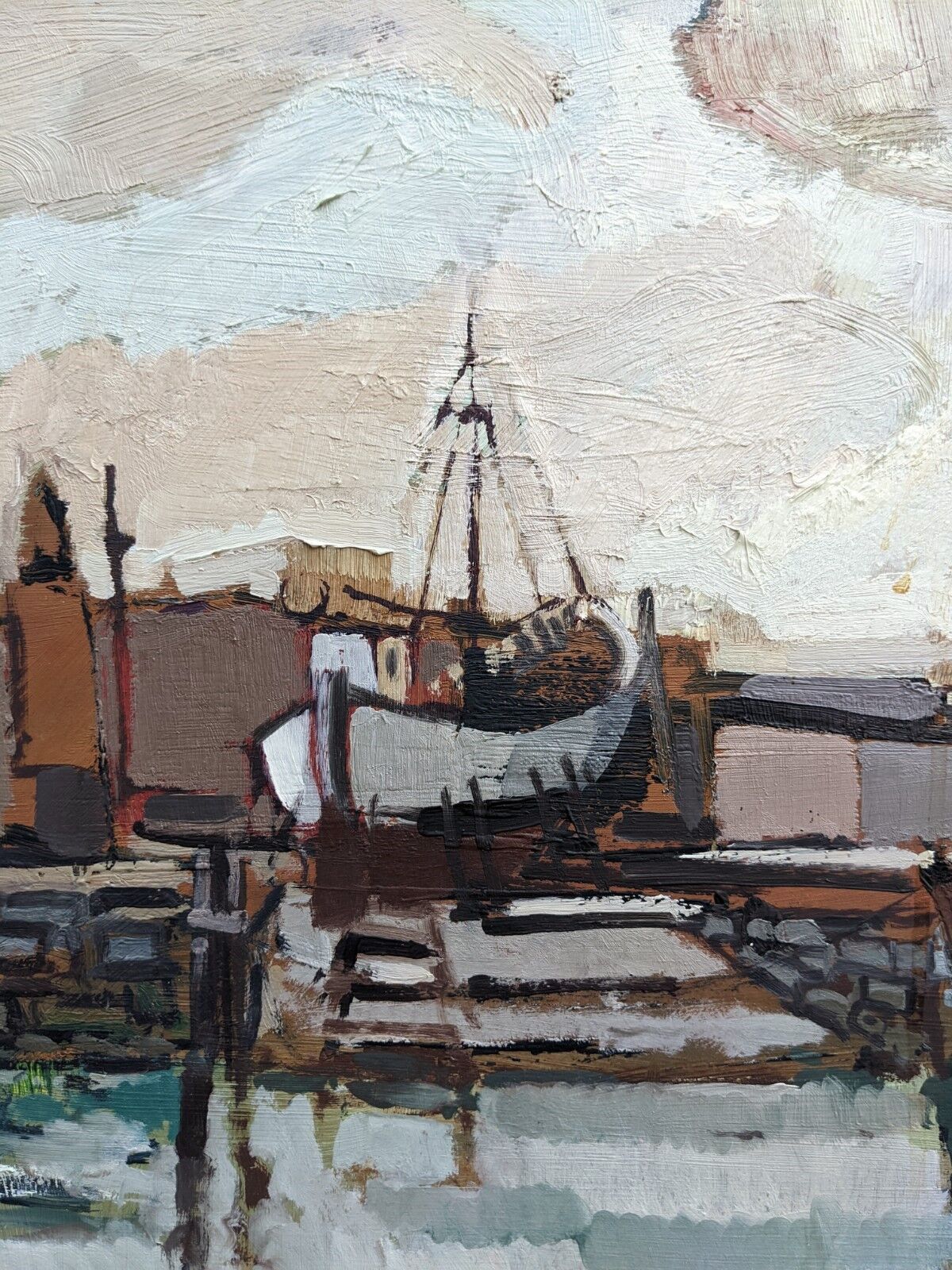 Mid-Century Modern "Out at Sea" Swedish Vintage Coastal Landscape Oil Painting, Framed