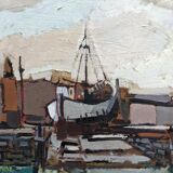 Mid-Century Modern "Out at Sea" Swedish Vintage Coastal Landscape Oil Painting, Framed