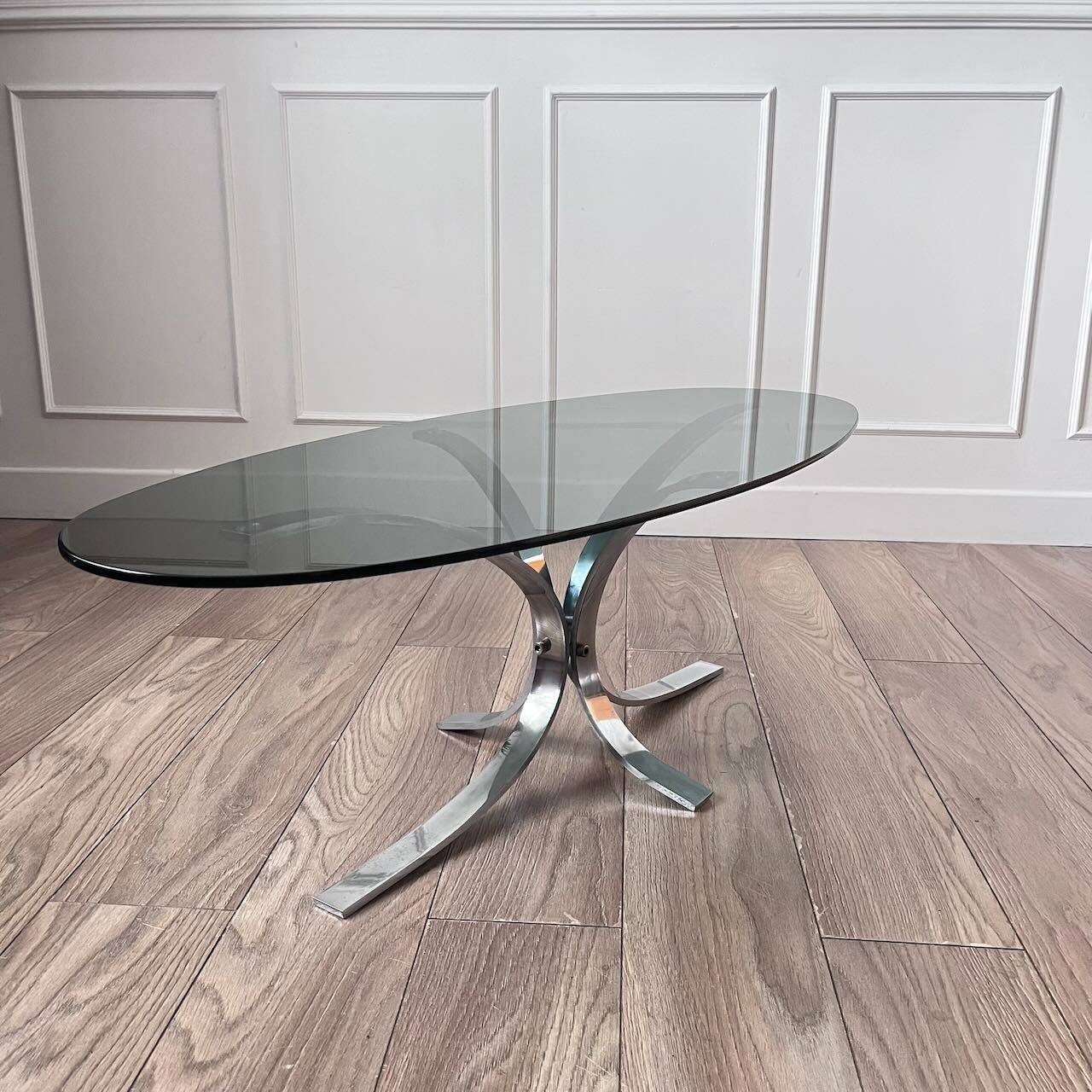 70's coffee table with glass and chrome