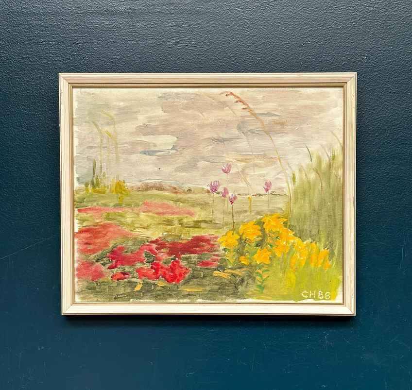 Original Swedish Oil On Panel – “Wild Flowers In Meadow”