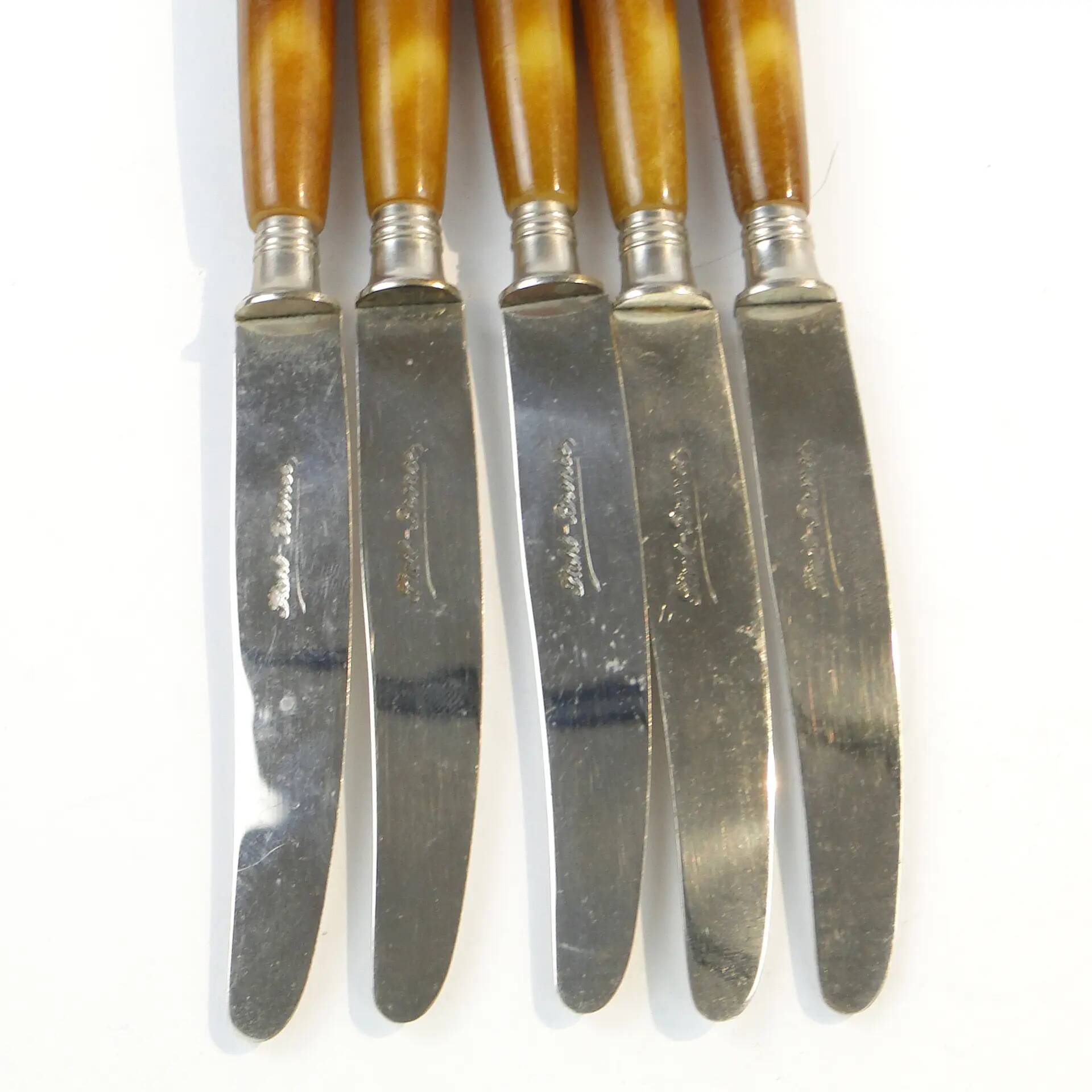Set of knives, mid-century modern, brown bakelite, Sweden, 1950s
