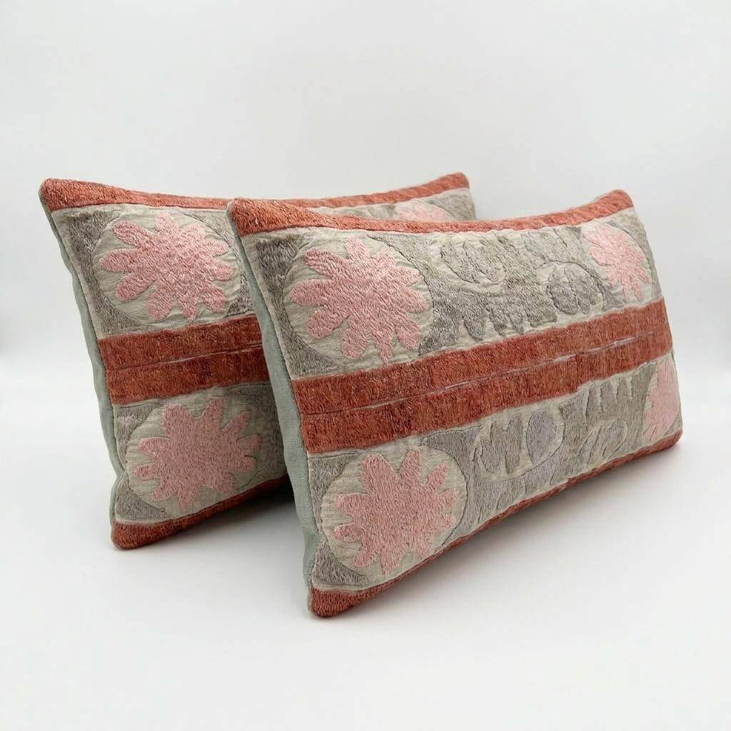 Set of 2 vintage embroidered cushion covers 33x61 cm