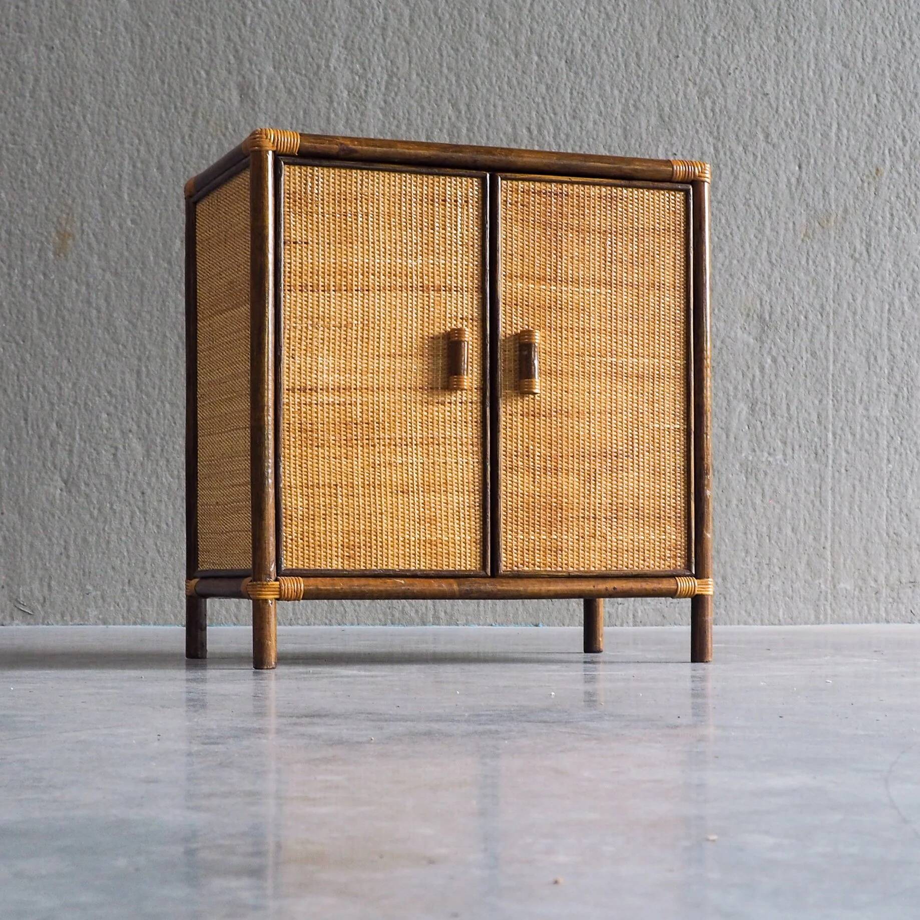Vintage rattan & woven cane cabinet