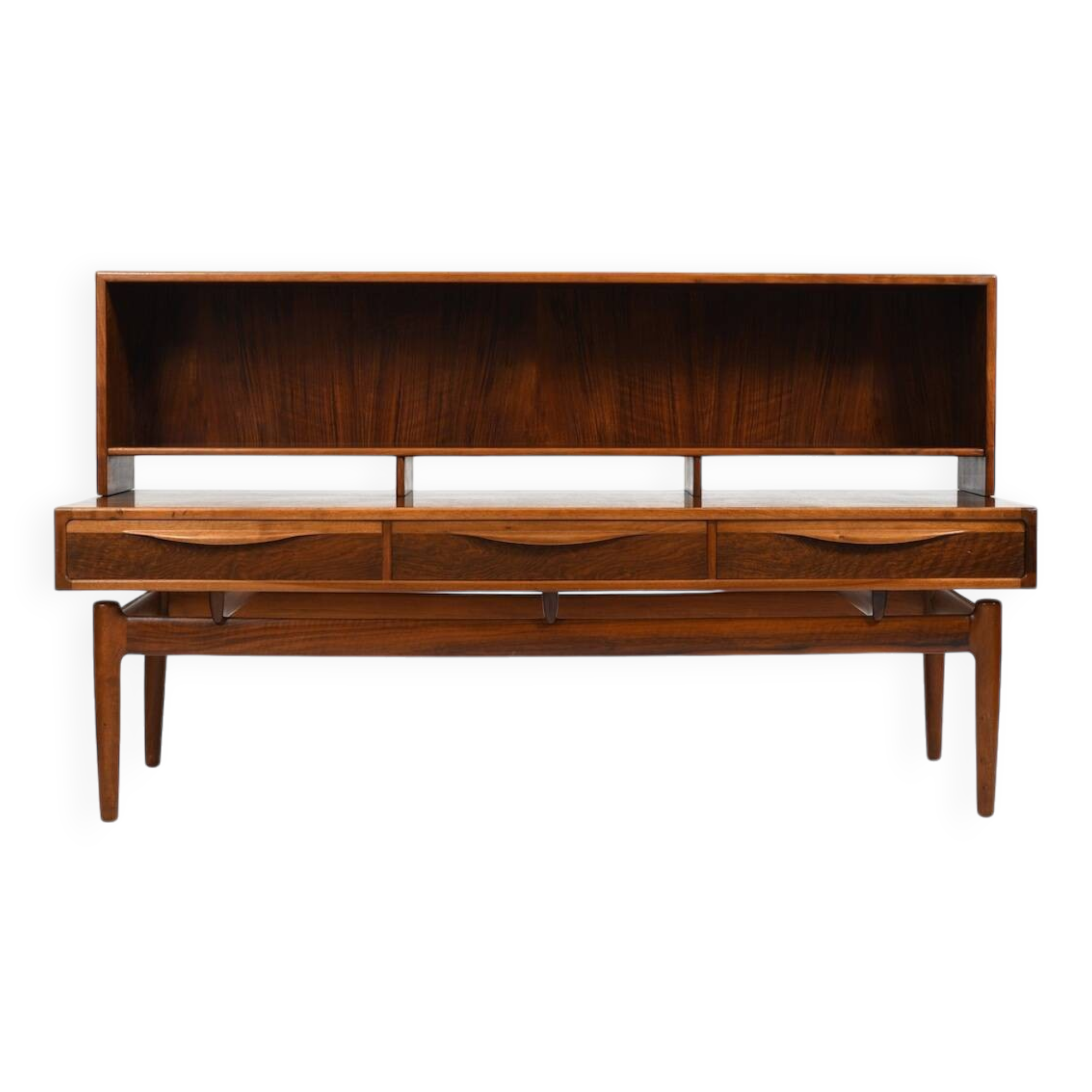 Kurt Østervig Low Walnut Sideboard with Bookcase Top 1950s