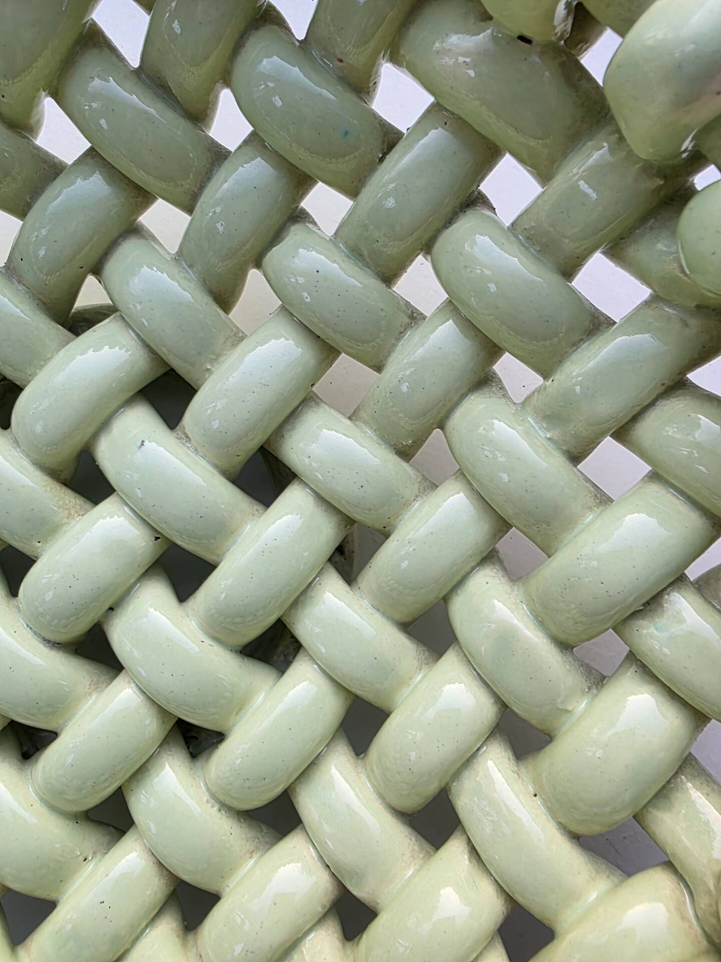 Light green woven ceramic basket Jérome Massier Vallauris