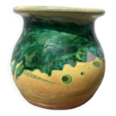 Cache pot vernissé vert et jaune Poterie de Saint Uze début XXe