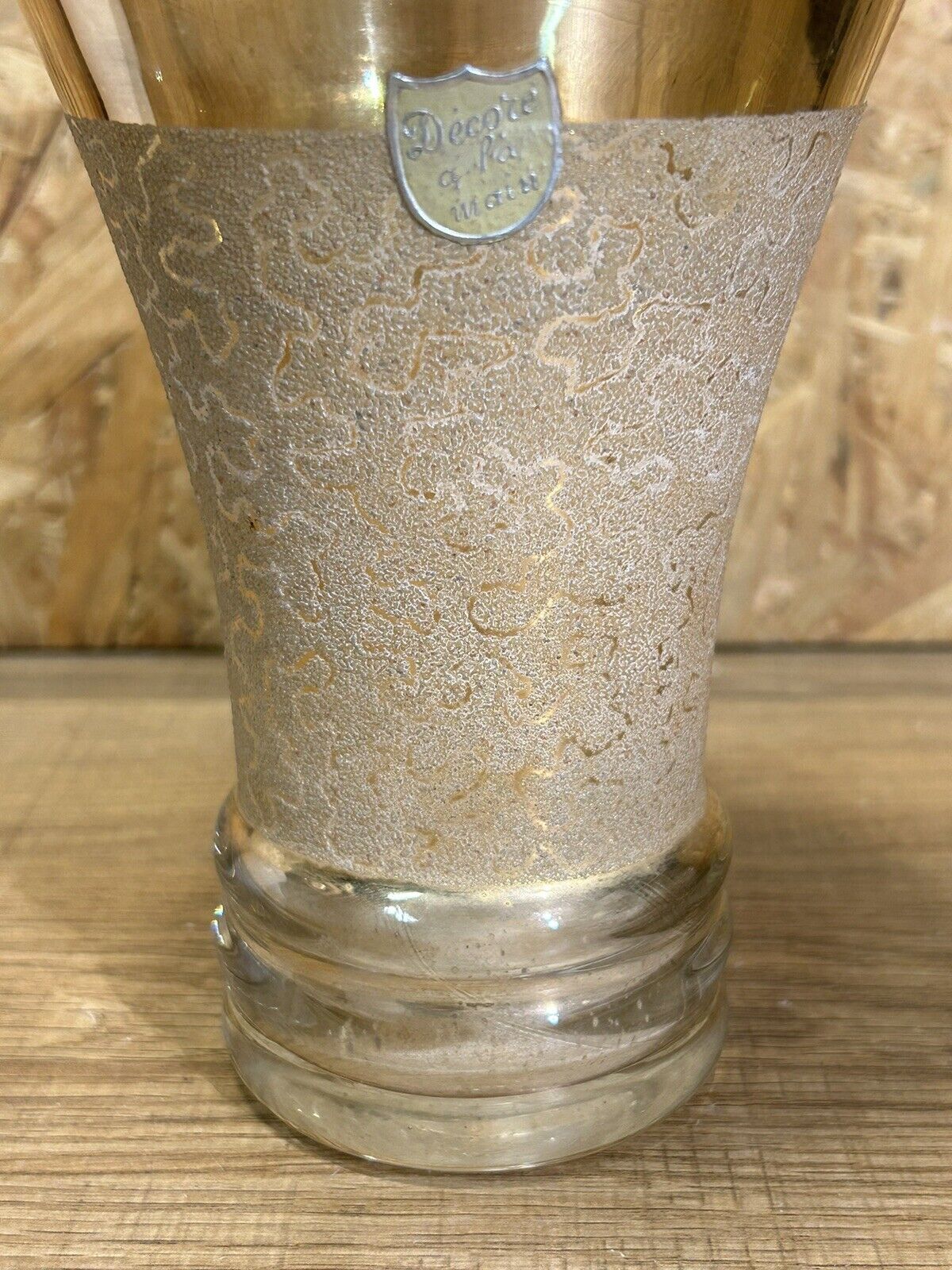 Old golden vintage cone vase, tense décor, 50s, 60's