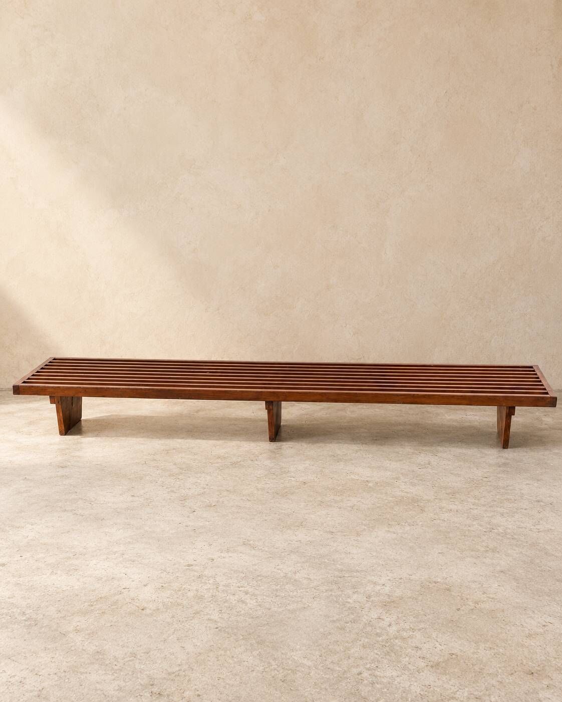 Vintage wooden slatted bench – 309 cm – Modernist design