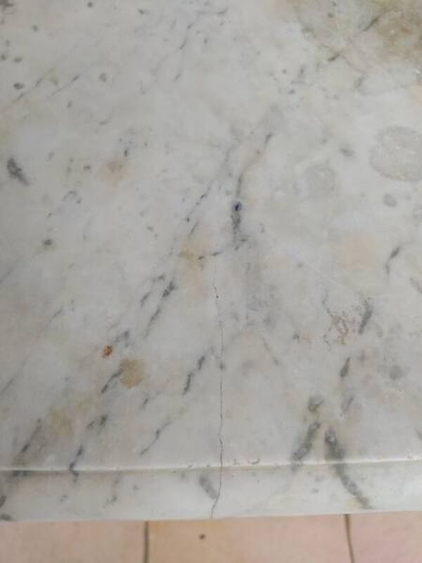 Meuble de toilette, coiffeuse en bois et marbre style Louis XVI