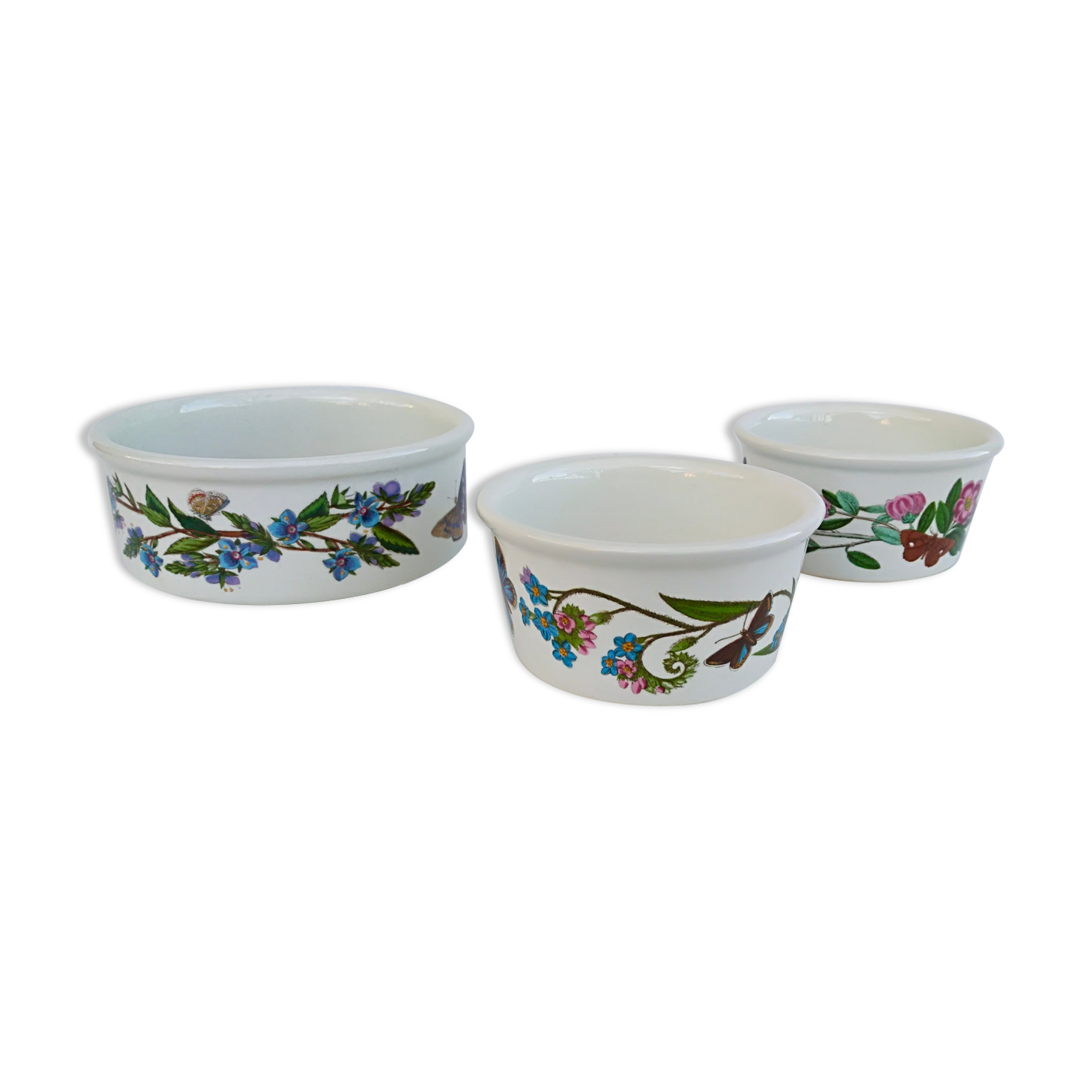 3 ramekins Earthenware Portmeirion made bin England décor Botanic Garden