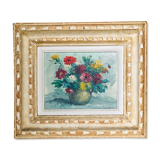 Oil on canvas, still life with dahlias