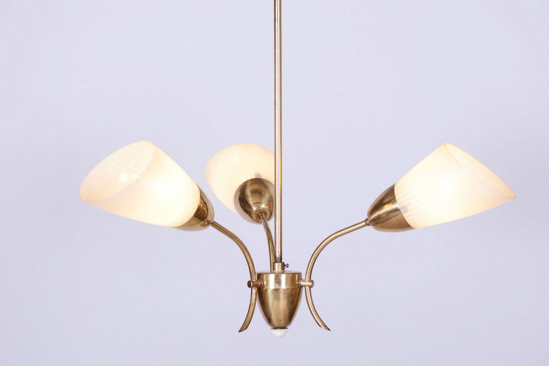 Mid-Century Chandelier in Brass and Frosted Glass, Czech, 1950s