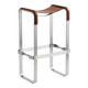 Elegant bar stool in classic contemporary style with aged silver metal and dark brown leather.