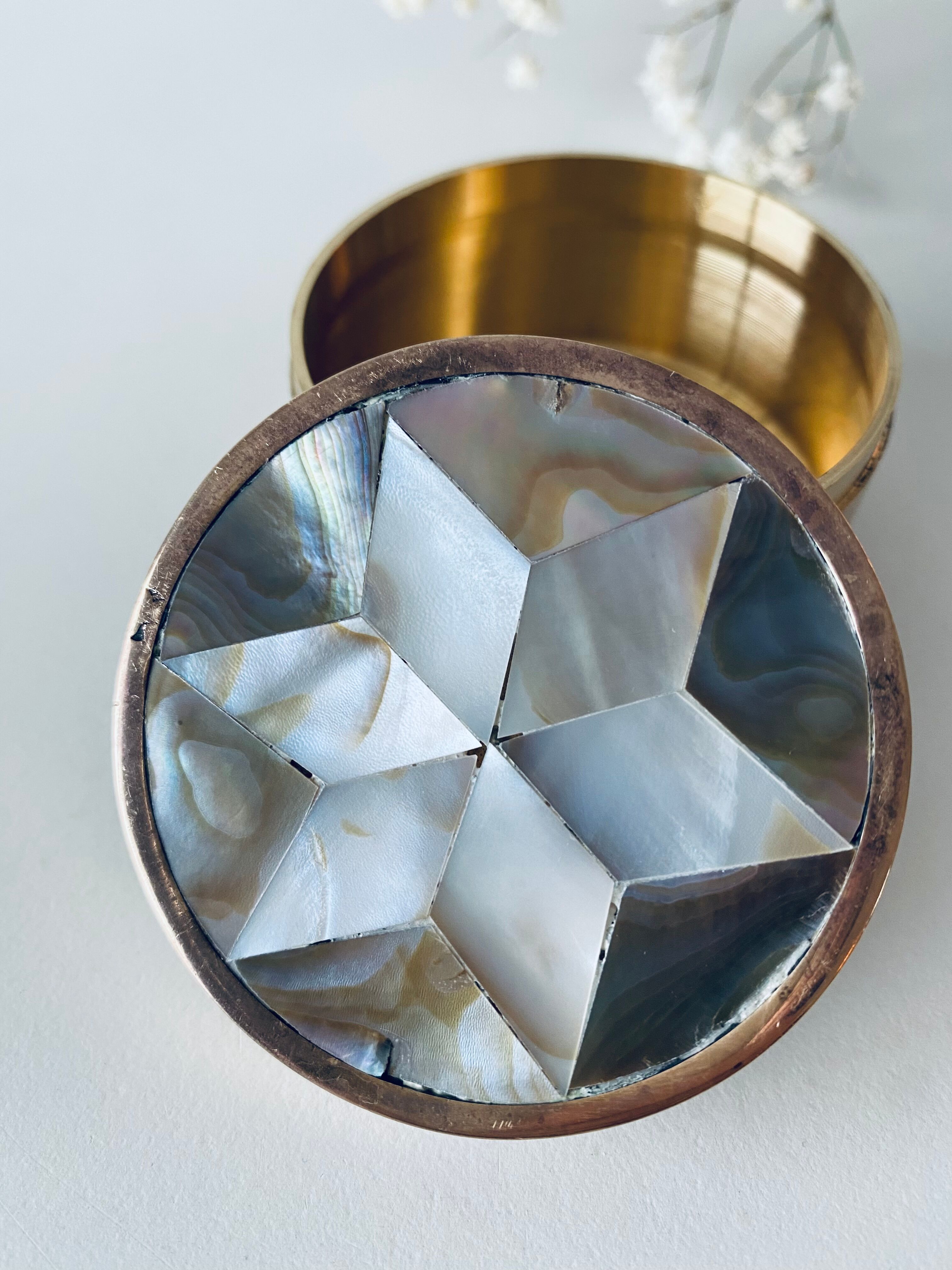 Vintage mother-of-pearl and brass box