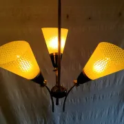 Brass and glass chandelier with 3 lights - 1950s