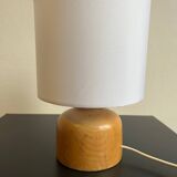 Wooden table lamp with white shade