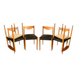 Set of 6 Danish chairs with black leatherette seats