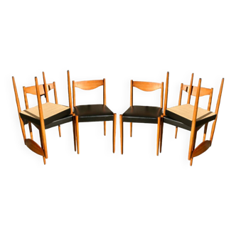 Set de 6 chaises danoises avec assises en skaï noir