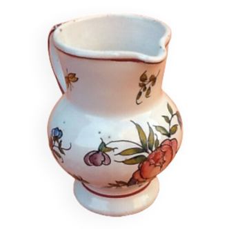 Milk jug XIXth polychrome ceramic floral decoration