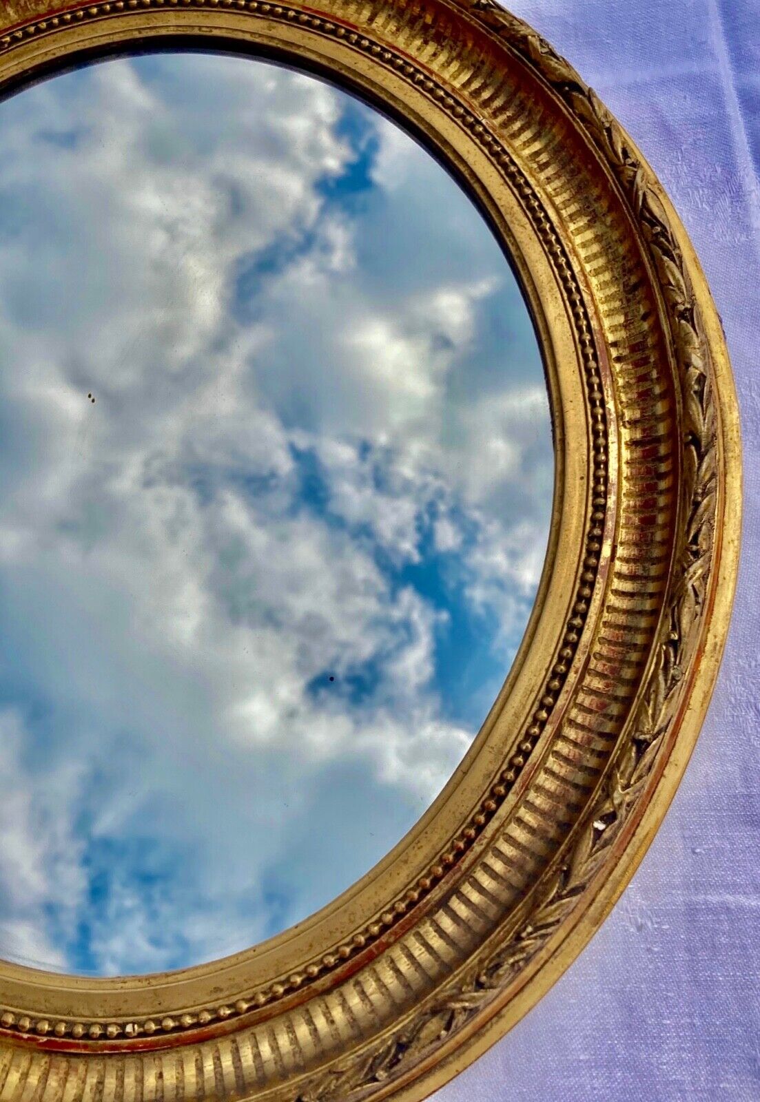 Old Oval Wall Mirror in Gilded Wood late nineteenth early twentieth