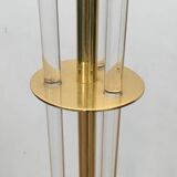 Designer floor lamp in gilded brass and plexiglass