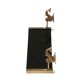 Wall shelf in gold metal and black glass adorned with fish.