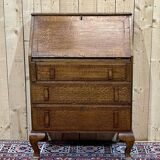 English donkey desk in oak and leather top, 1950s