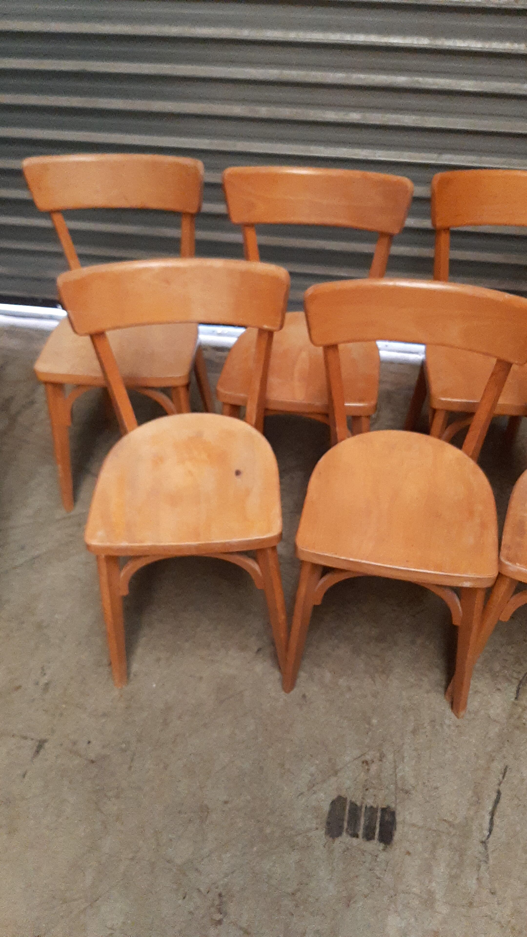 Set of 7 wooden bistro chairs