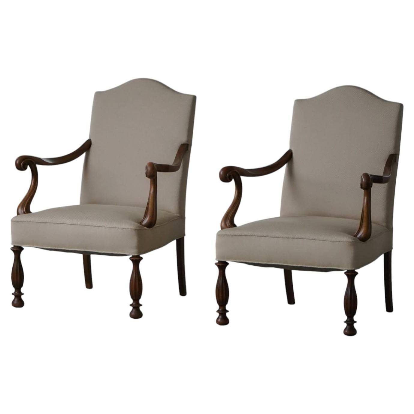 Pair of Art Nouveau armchairs, Danish cabinetry, early 20th century.