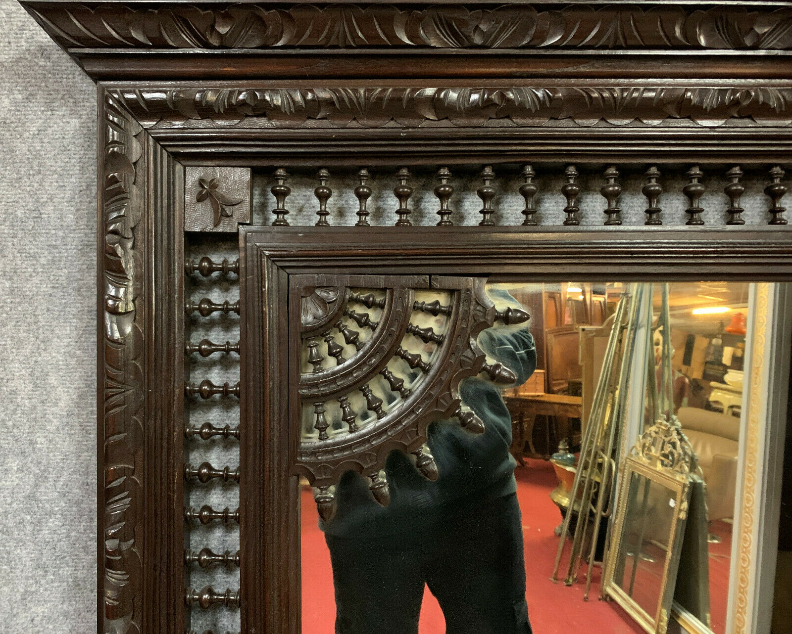 Breton Renaissance style mirror in solid oak with brown patina circa 1850