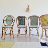 Rattan and scoubidou bistro chairs - green