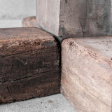 Round primitive dining table, solid wood