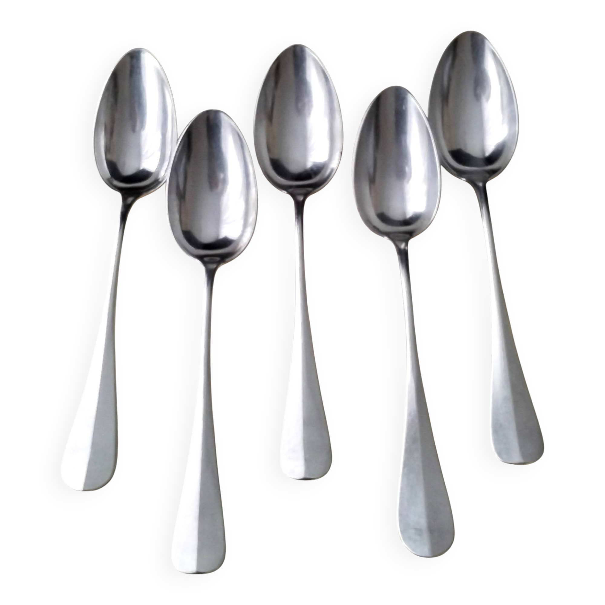 Set of 5 silver-plated metal soup spoons, Uniplat model