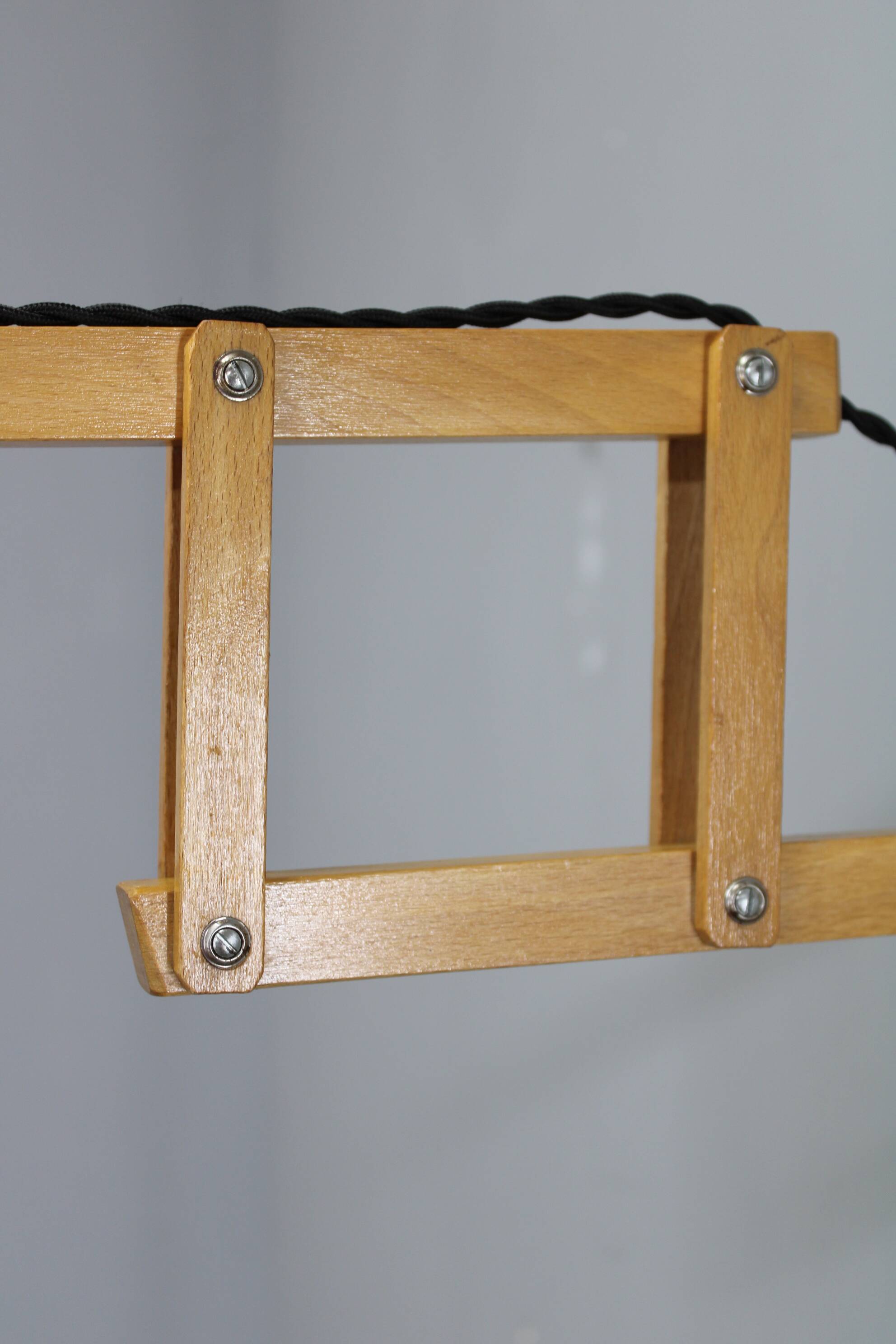 Mid-century adjustable wooden wall lamp with rattan shade, Lipta, 1970s