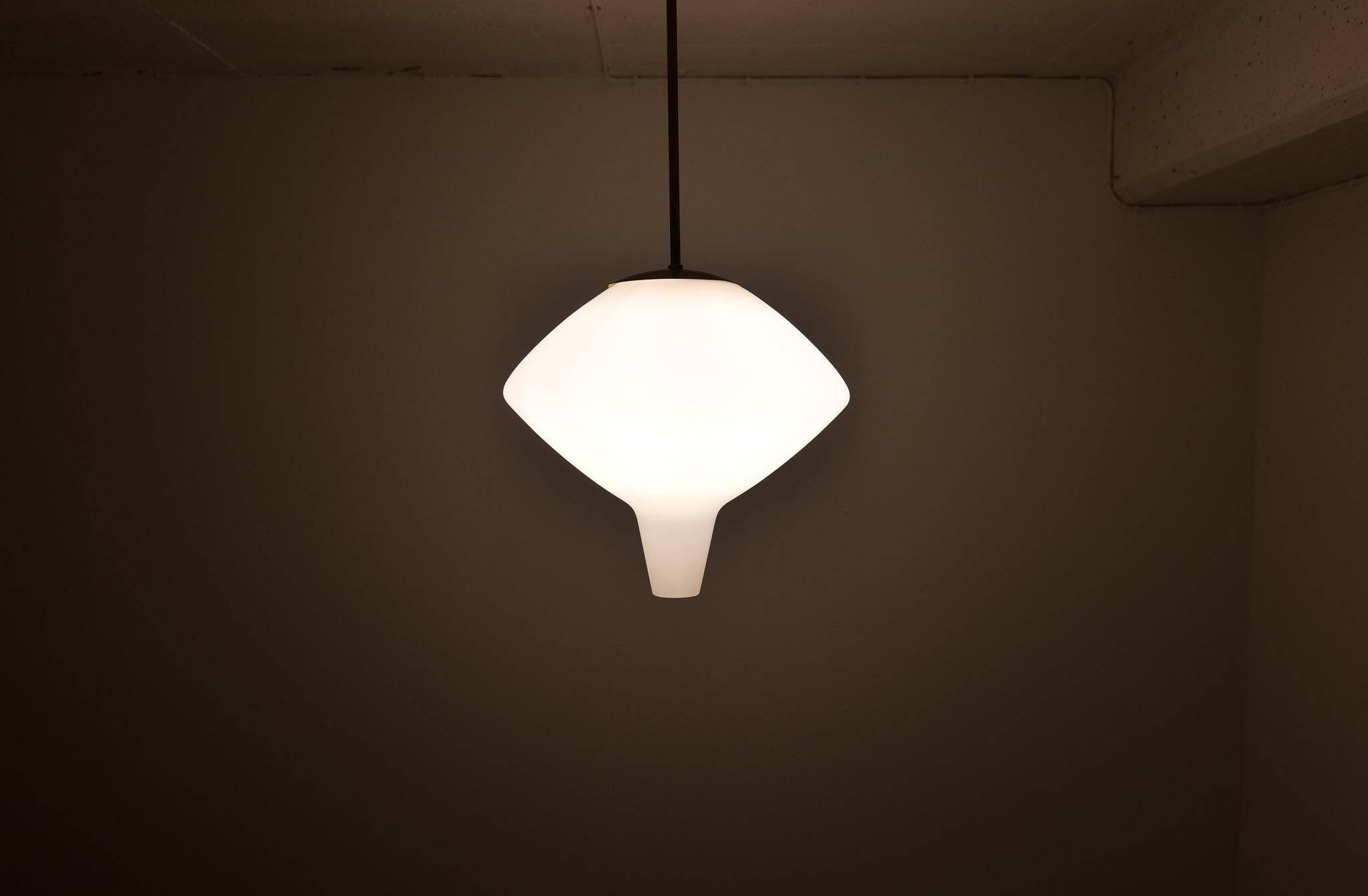 Large opaline pendant / modern brass mid-century ASEA Sweden, 1940s