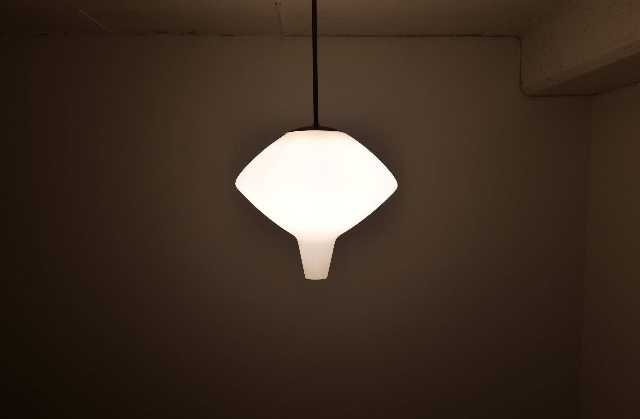 Large opaline pendant / modern brass mid-century ASEA Sweden, 1940s