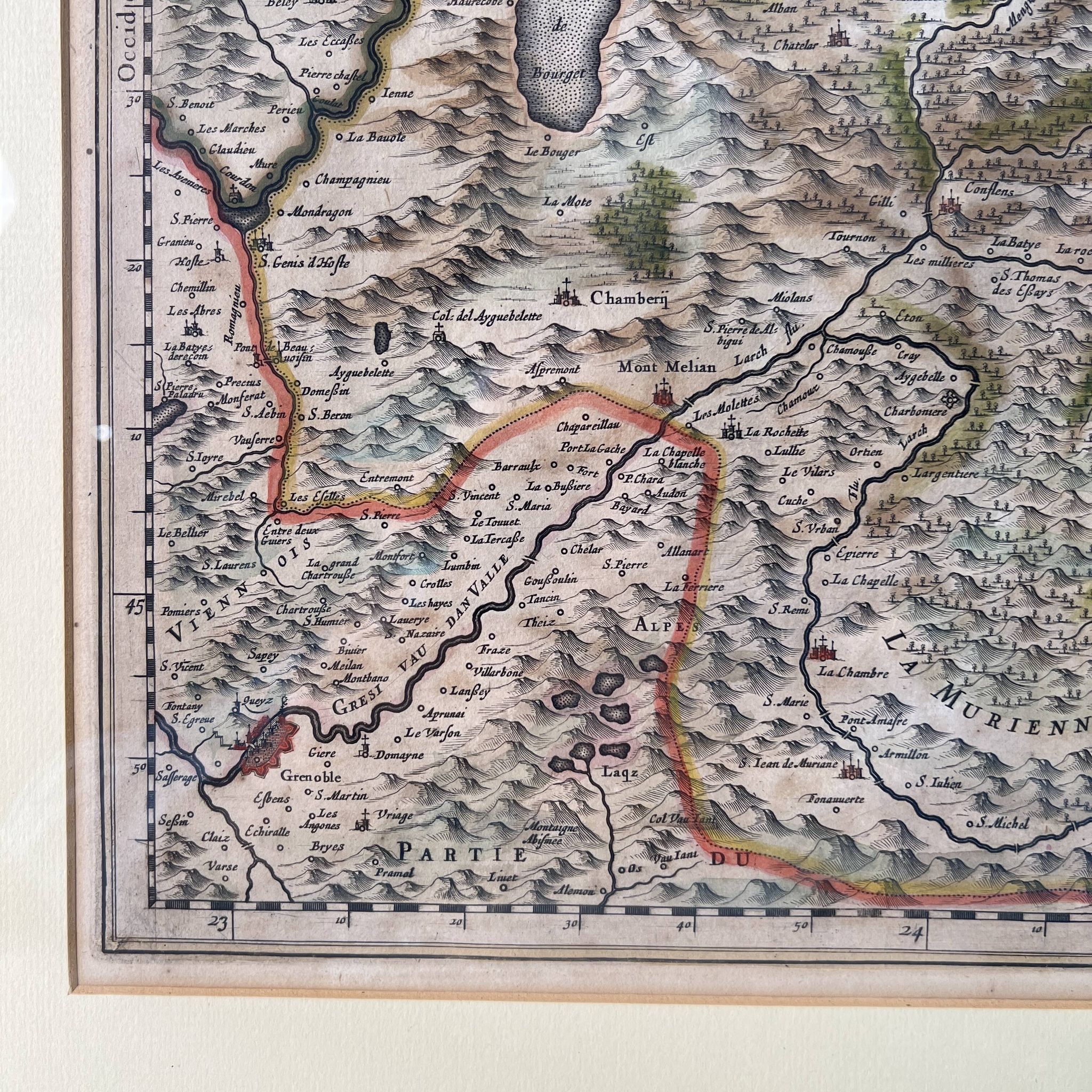 Geographical map of Savoie by Johannes Janssonius, engraving from the 17th century.