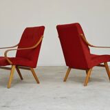 Pair of red armchairs 6953 by Jaroslav Smidek for Ton Bystrice Thonet 1960
