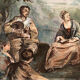 Fête dans le jardin, aquarelle encadrée fin XIXe