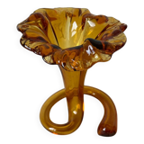 Soliflore vintage en verre ambré forme corolle