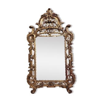 Magnifique et important miroir LXV rocaille à pare close en bois doré vers 1900